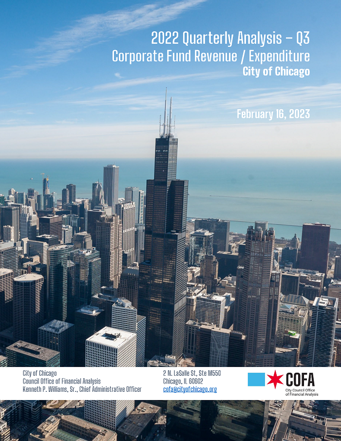Image of cover page to COFA's Quarterly Budget Analysis for the City's Corporate Revenue Fund through Q2 2022.