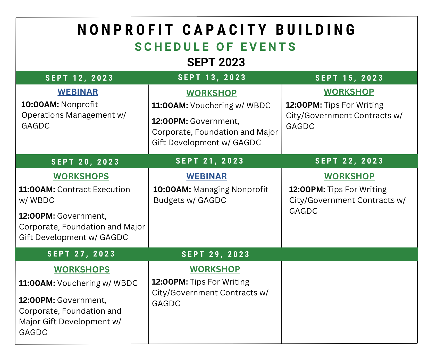 Nonprofit Capacity Building Schedule of Events