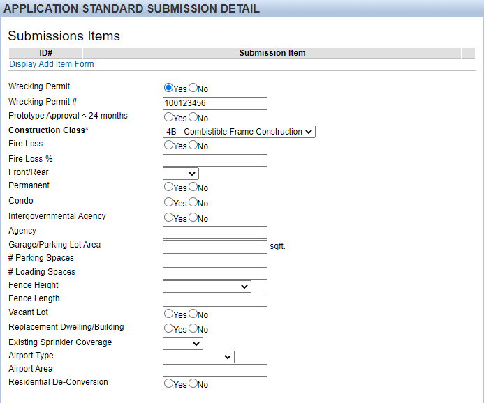 screenshot of online application