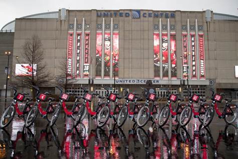 Ten Blackhawks’ themed Divvy Bikes awaiting release on Tuesday, April 11