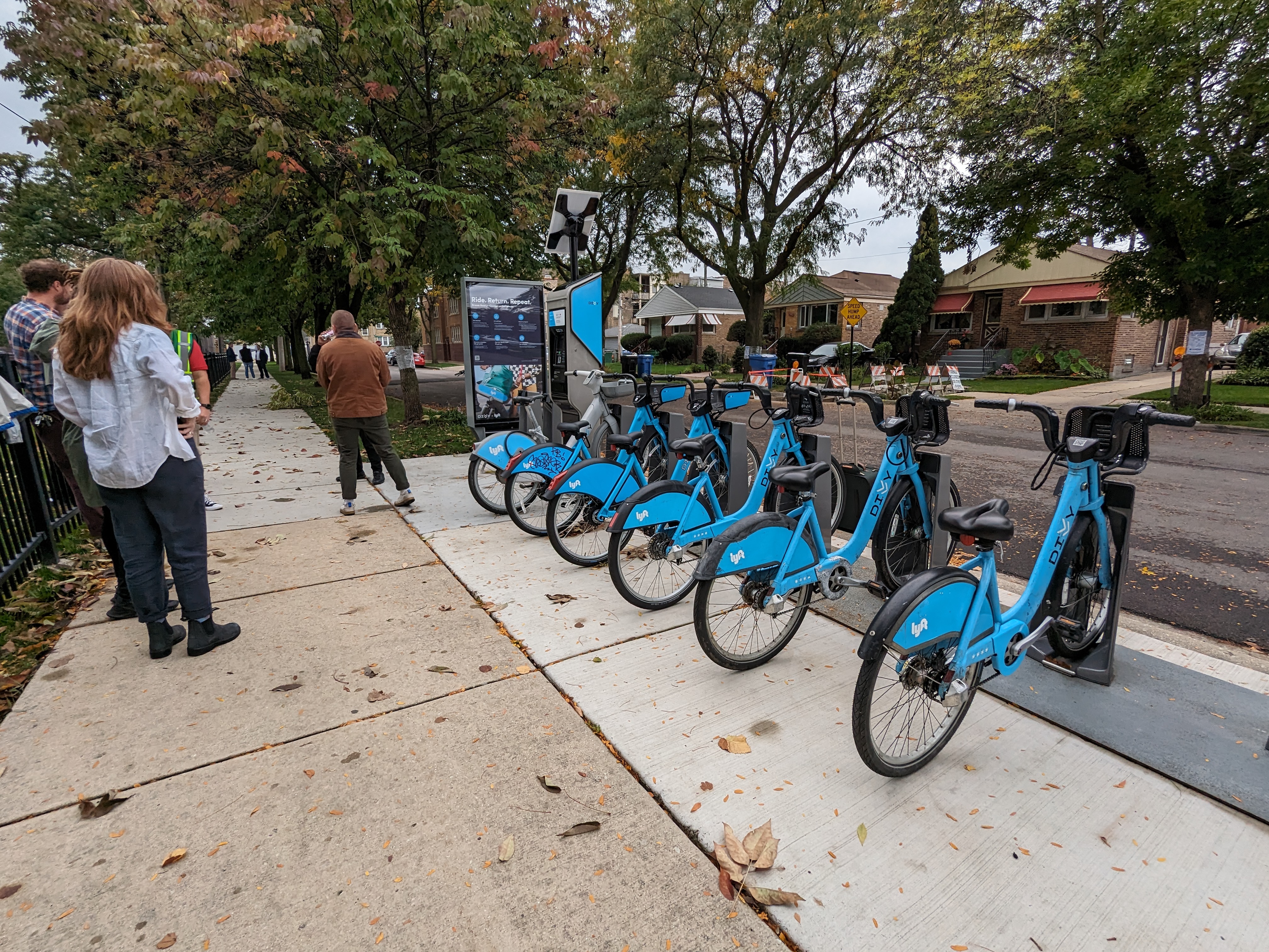 Photo of a new Divvy station with several pedal bikes docked