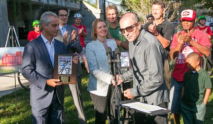 2016 Best Bike City in America award to Mayor Rahm Emanuel and CDOT Commissioner Rebekah Scheinfeld