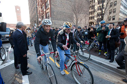 Mayor Emanuel Opens Dearborn Bike Lanes Mayor Emanuel Opens Dearborn Bike Lanes
