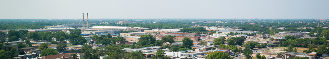 Aerial view of West Garfield Park and surrounding industrial buildings