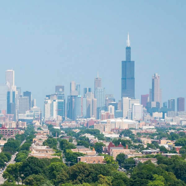 Chicago cityscape aerial view looking downtown
