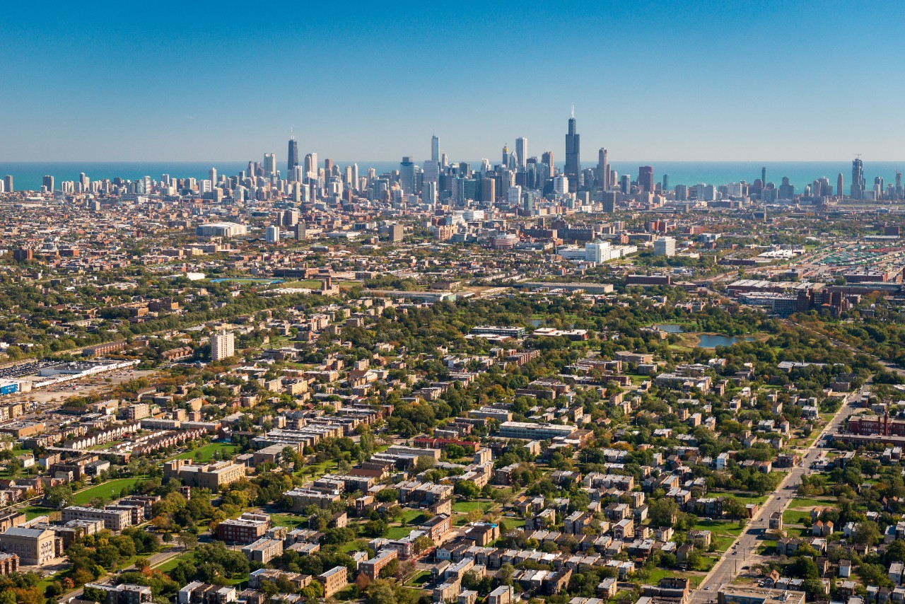 Chicago skyline and outlying neighborhoods