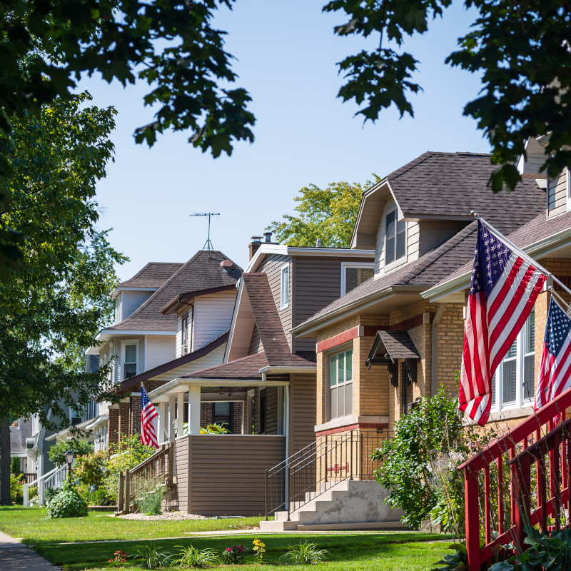 Chicago bungalows on a residential street