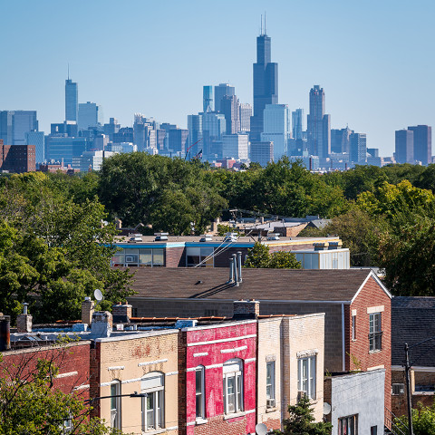 Intro Pic - Community Health Chicago neighborhood with downtown skyline in background