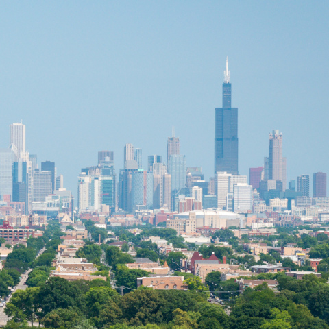 CDPH Intro Pic - OVP, About Us Chicago skyline from West, aerial view