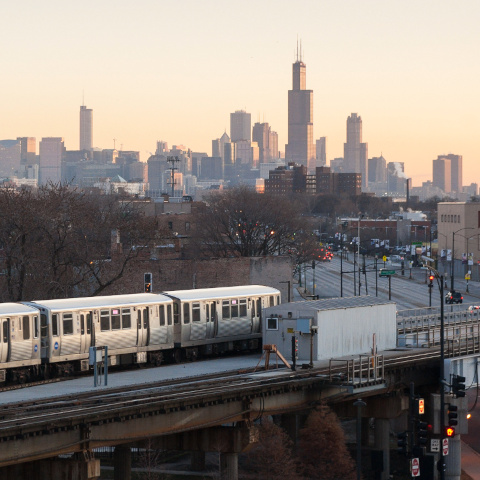 CDPH Intro Pic Chicago skyline, aerial view over neighborhood