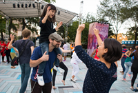 Family dancing at Chicago SummerDance in Grant Park