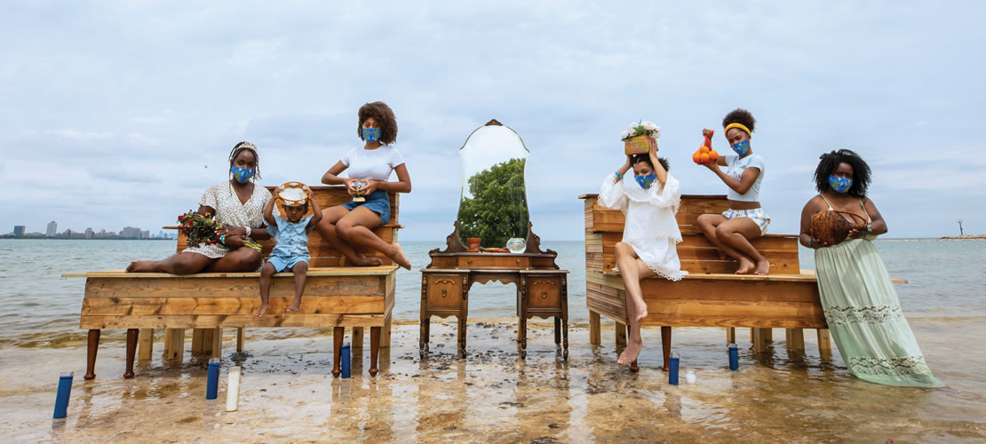 Freedom Square: The Black Girlhood Altar (photo credit: Scheherazade Tillet, The Offerings to Yemaya, Rainbow Beach Chicago, 2021)