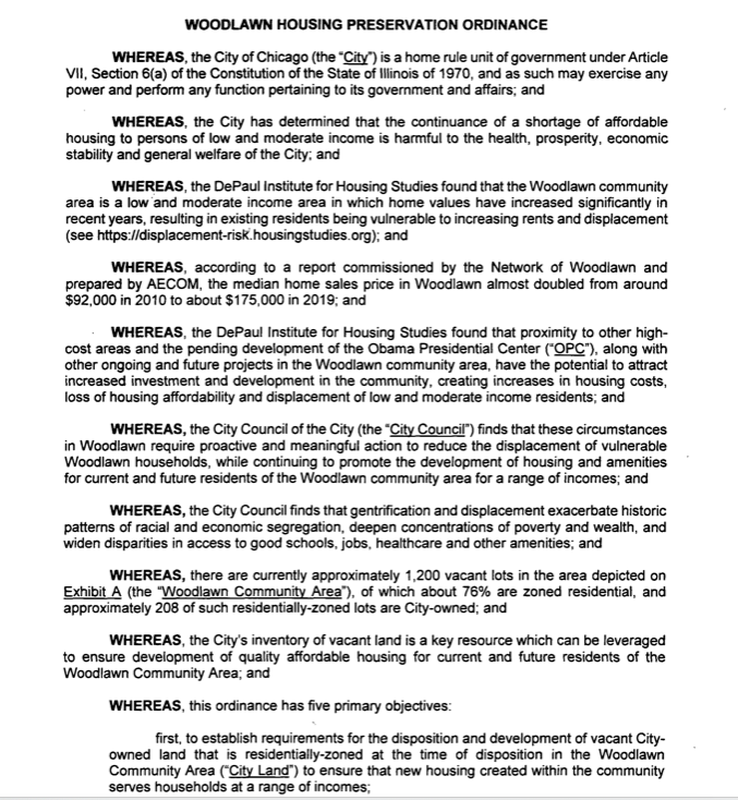 Preview of the Woodlawn Housing Preservation Ordinance - click to access 