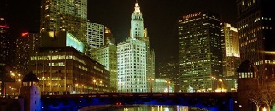 Image of Chicago at night.  Courtesy of www.windycityphotos.com