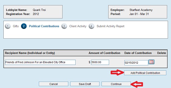 Add Political Contribution