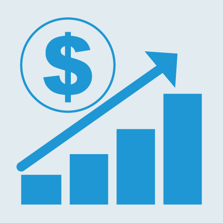 money symbol over a bar graph