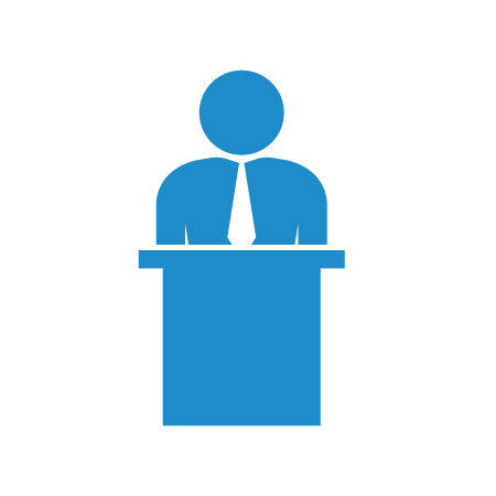 An icon of a person behind a podium