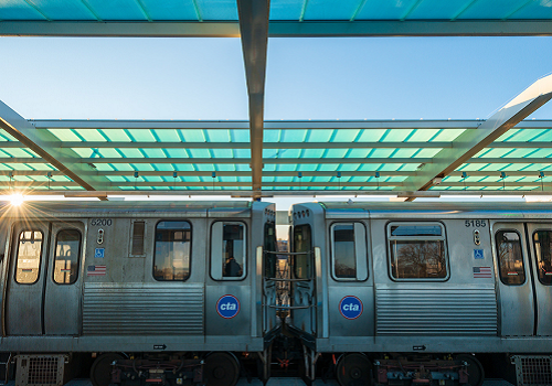 A CTA train in a station