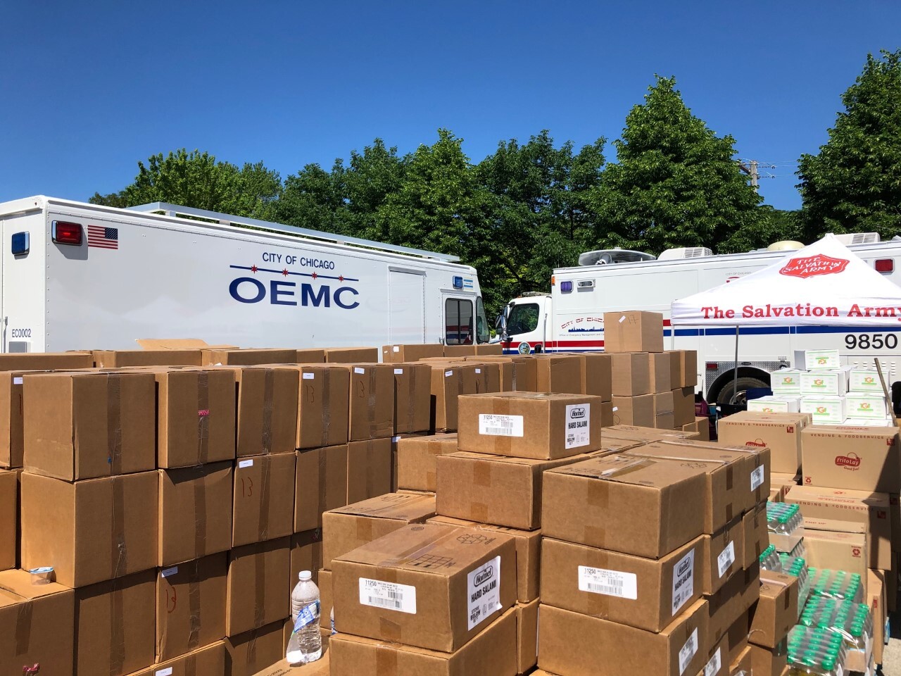 OEMC truck and many packed boxes