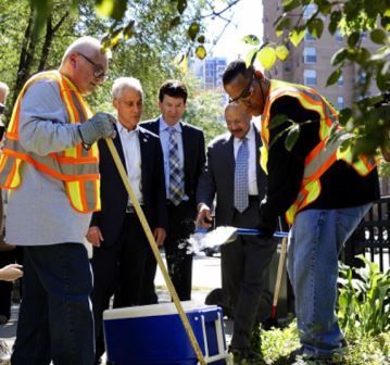 Crews demo the use of dry ice to the Mayor