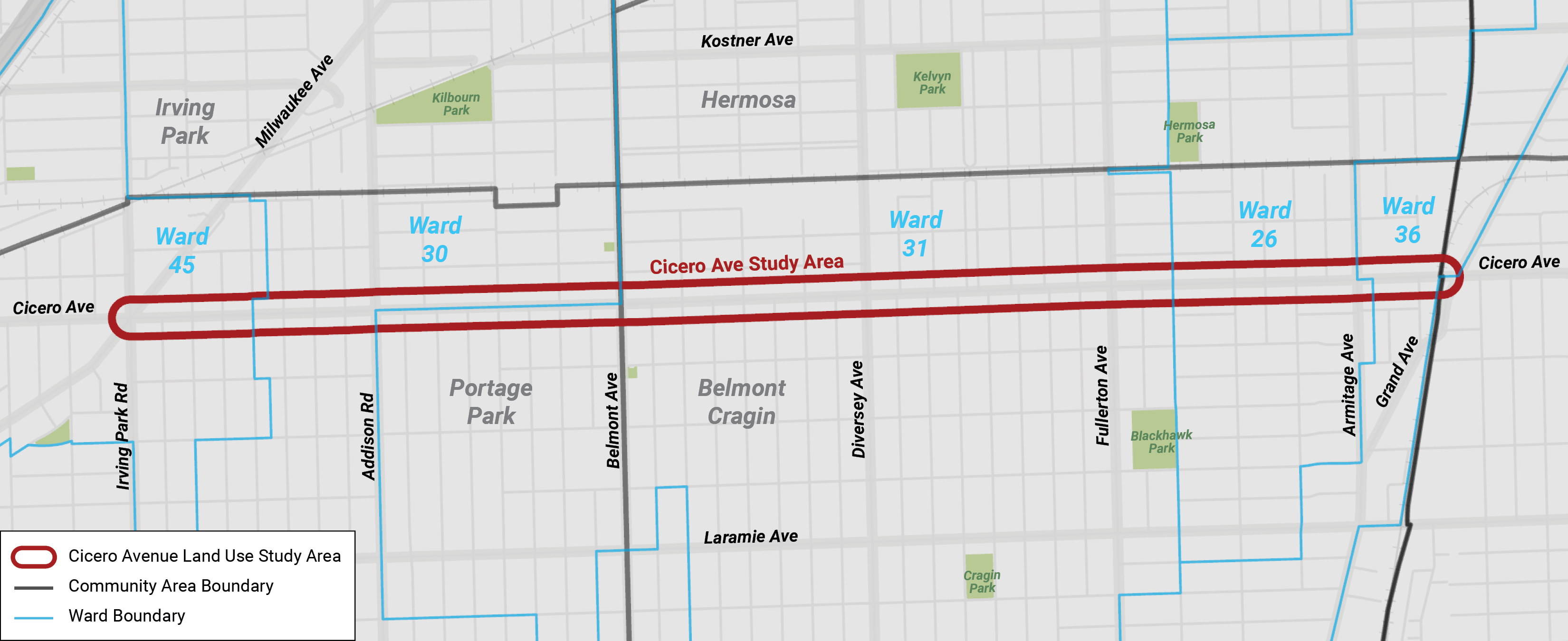 Map of the Cicero Avenue Land Use Study area