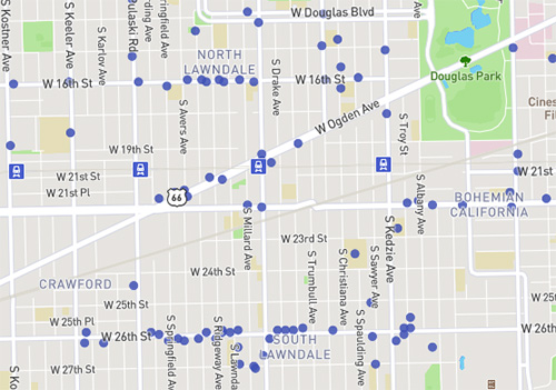 Screenshot of the map of bike parking locations