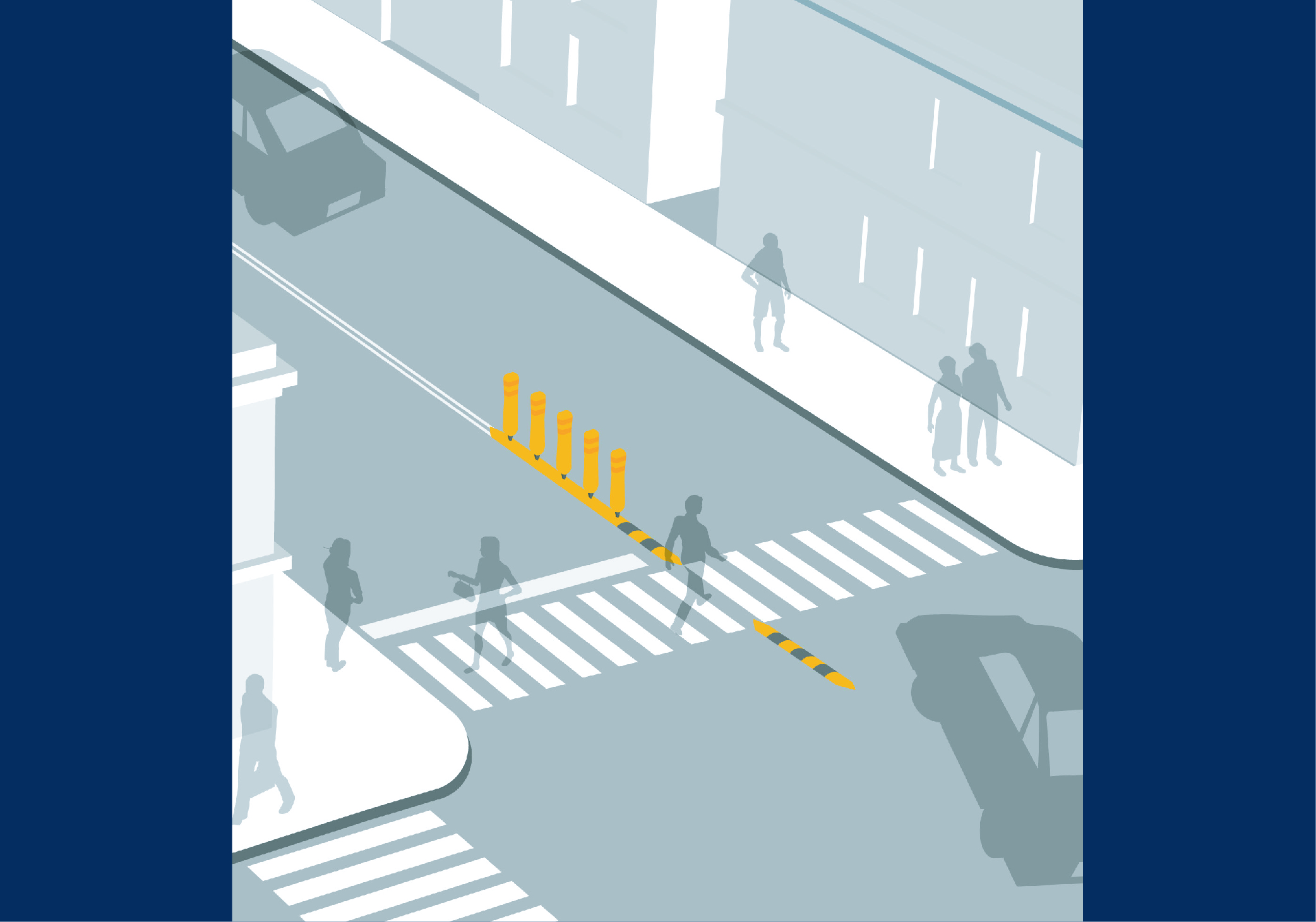 Rendering of person crossing street with hardened centerline