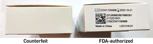 Counterfeit and legitimate COVID-19 tests