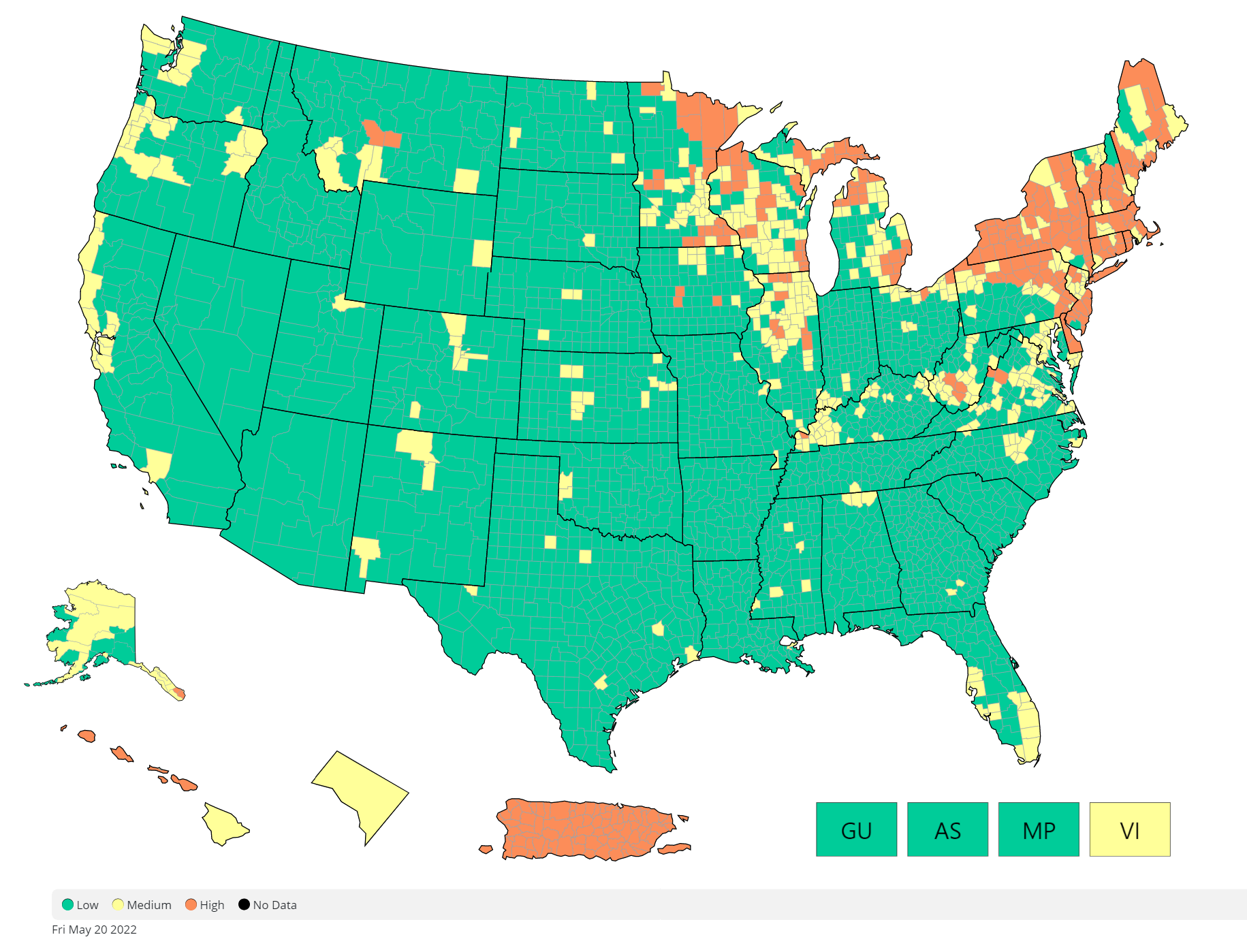 CDC Community Levels US Map 5-20-2022