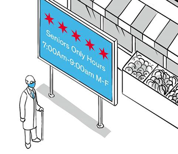 a senior walking outside a store