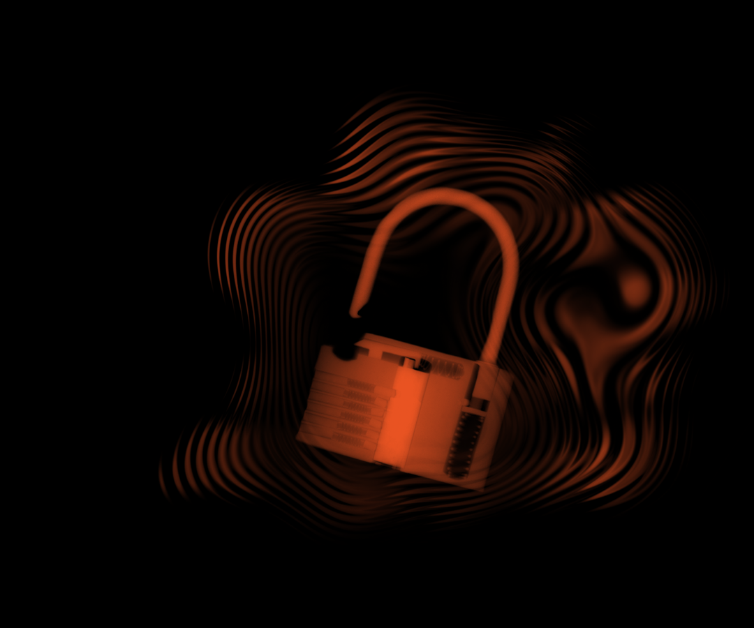 orange padlock with ripples around it