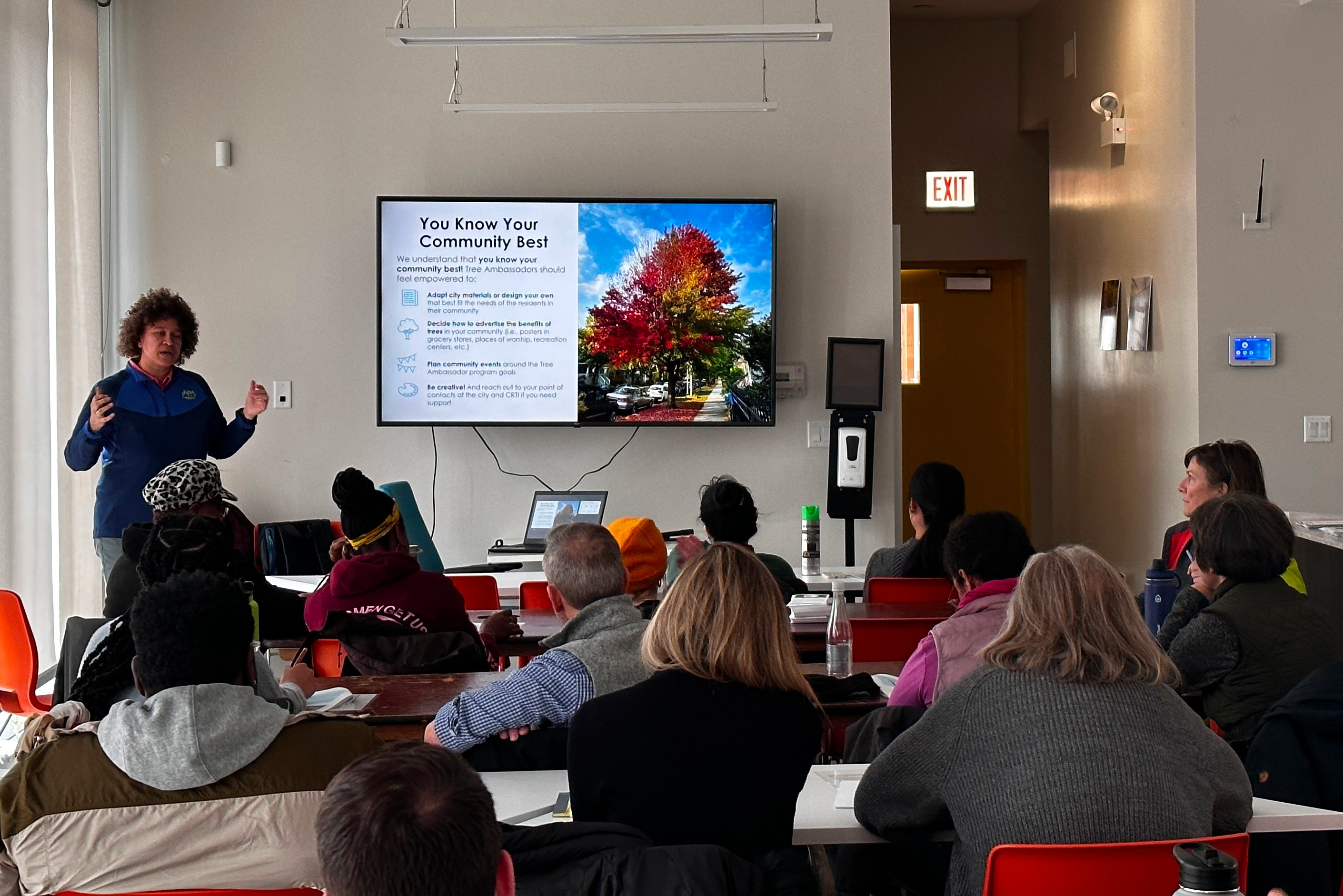 Trinity Pierce, MA, from Chicago Region Trees Initiative leading a Tree Ambassador training at Enlace in Little Village