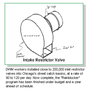 DWM workers installed close to 200,000 inlet restrictor valves into Chicago's street catch basins, at a rate of 90 to 120 per day. 